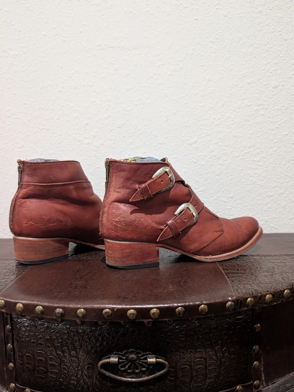 Freebird Saga Distressed Leather Buckle Booties Size 9
